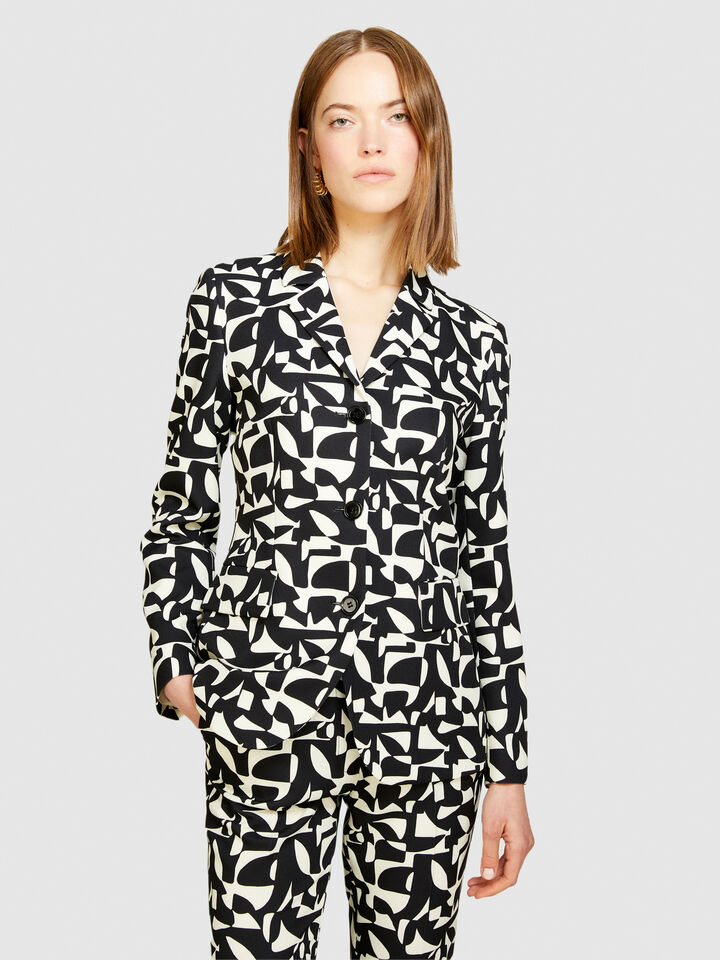 Printed slim fit blazer - women's jackets - Black | Sisley image number 4